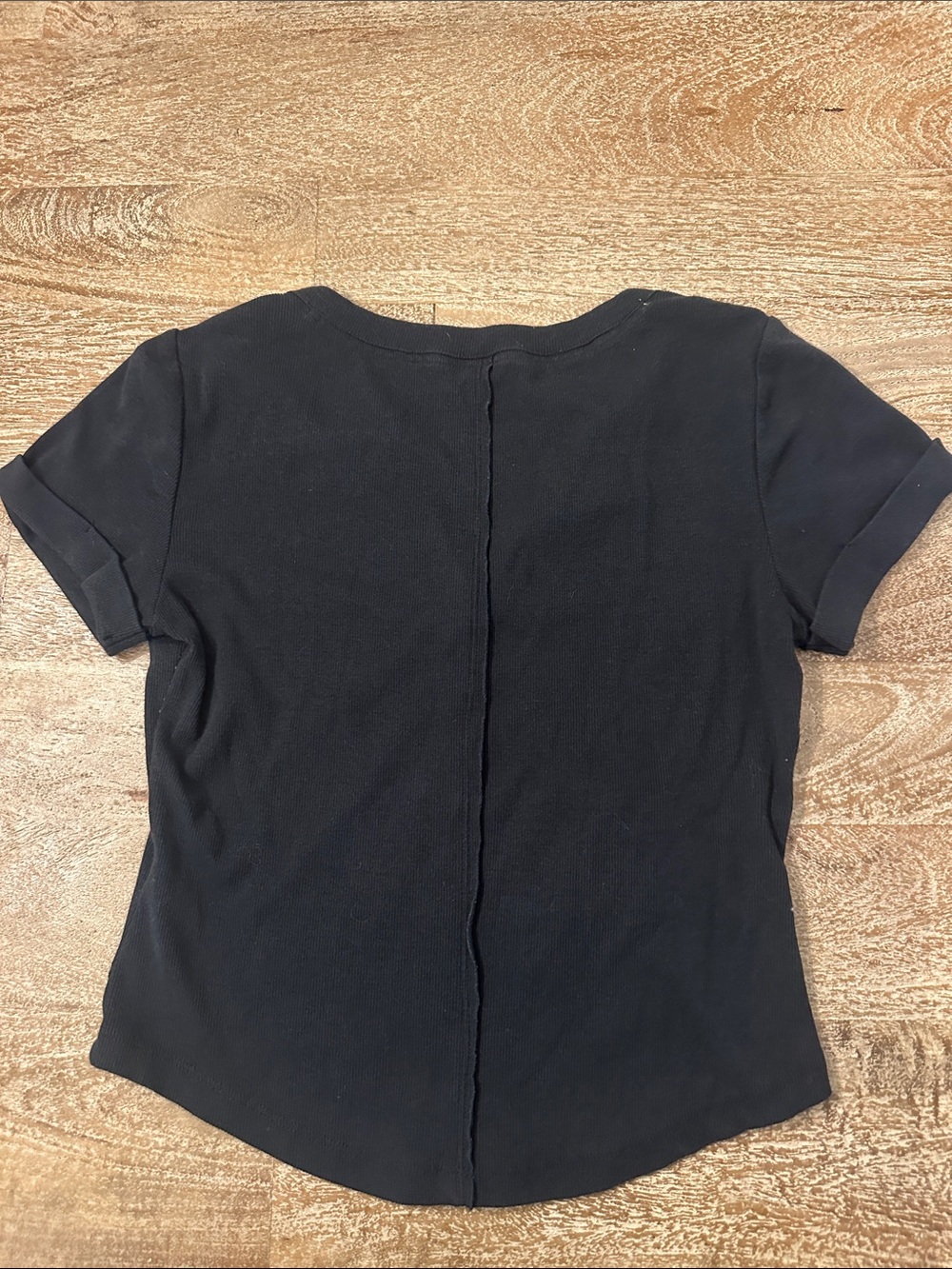 Pilcro Black Short-Sleeve Henley Top with Button Placket - Picture 2 of 3